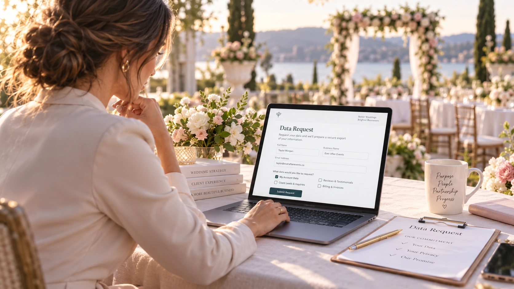 A wedding-business owner managing a clear request to access, correct, or update business information