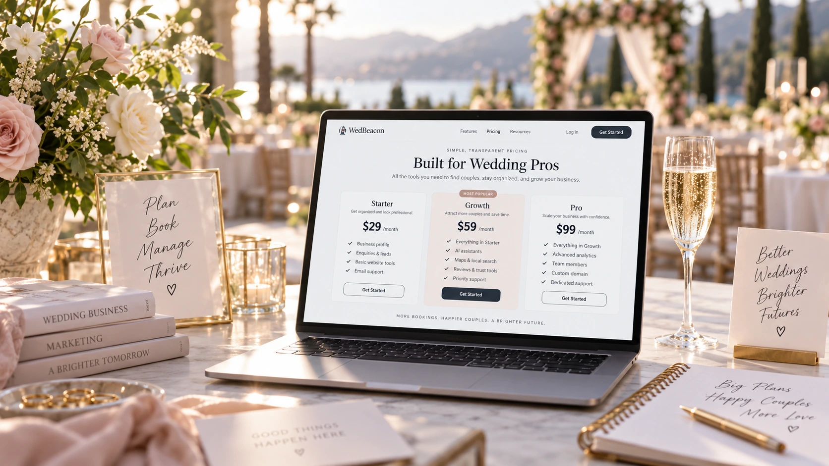 A wedding-business owner comparing WedBeacon subscription options